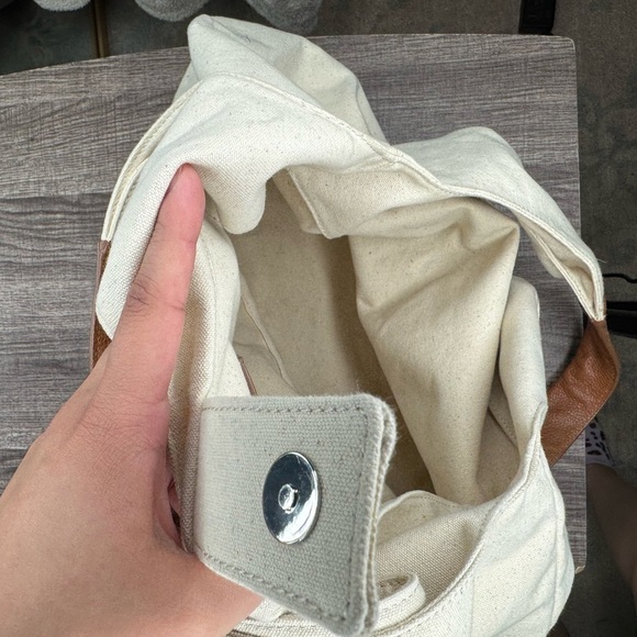 White Tote Bag with Brown Pocket - Picture 5 of 5